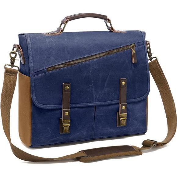 Bags Waterproof Waxed Canvas Briefcase Vintage Leather Computer